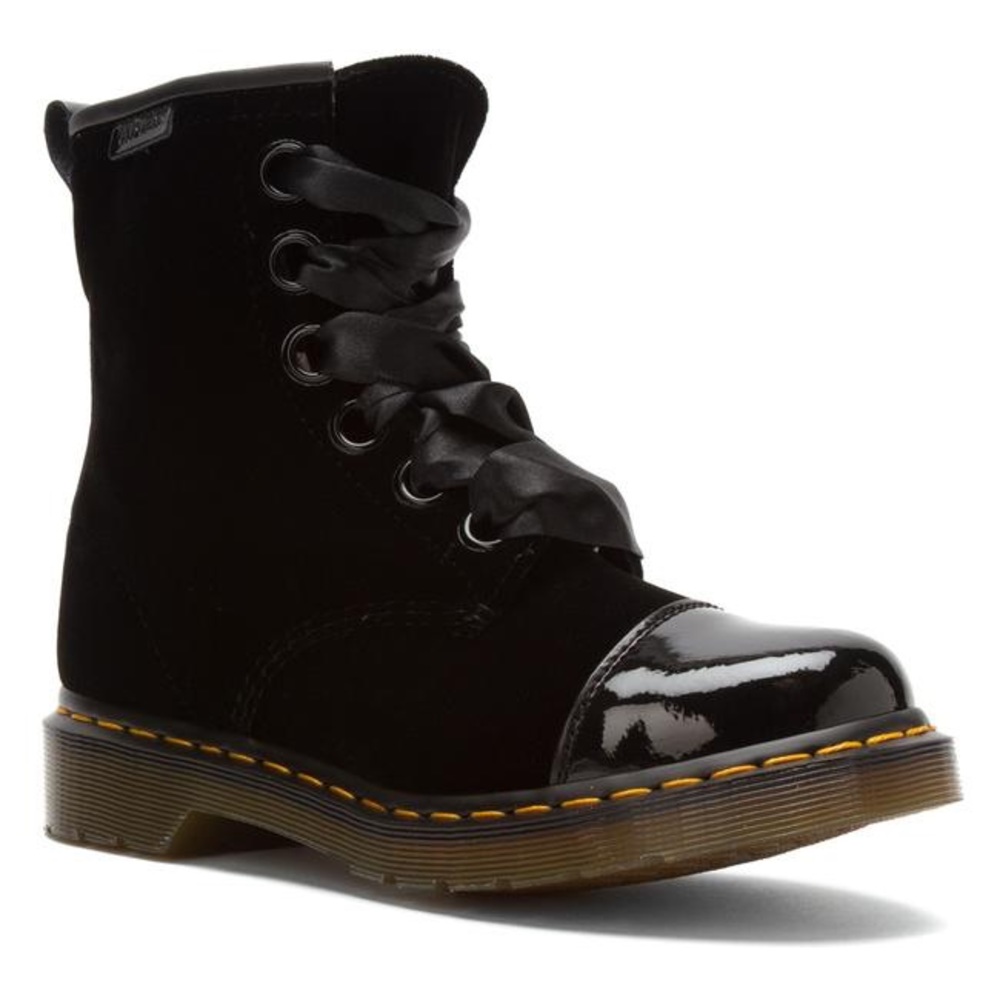 Dr. Martens Gracie Boot Black Patent Ze You Velvet